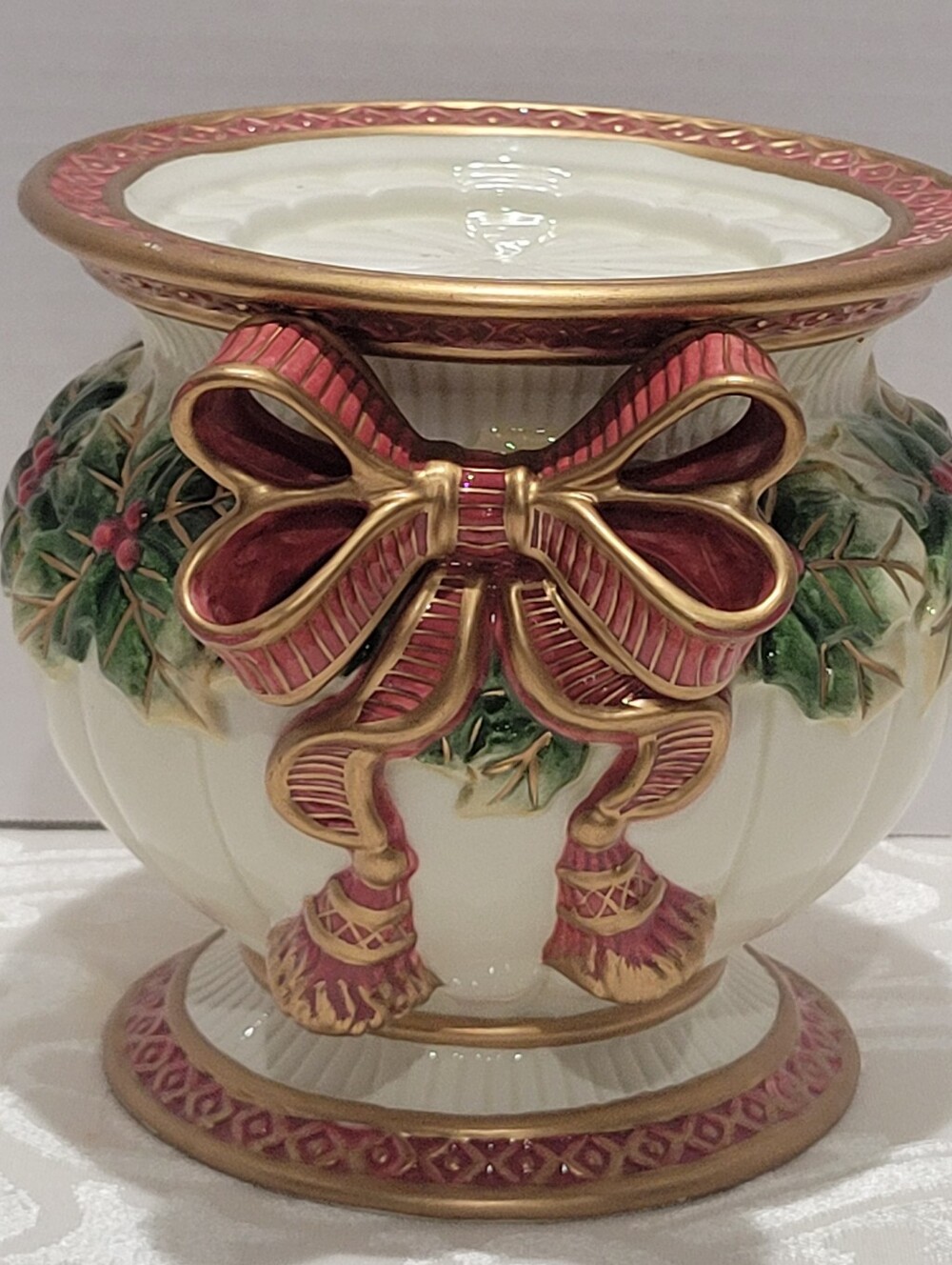 Fitz & Floyd Noel Collection Pillar Candle Holder Christmas Bow Holly Retired